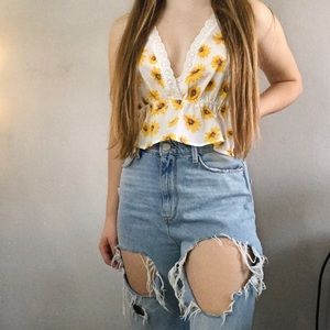Lace Sunflower Backless Halter Top